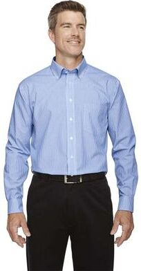 Devon & Jones D645 Men's Crown Collection Banker Stripe Woven Dress Shirt in French Blue size XL   Cotton/Polyester Blend