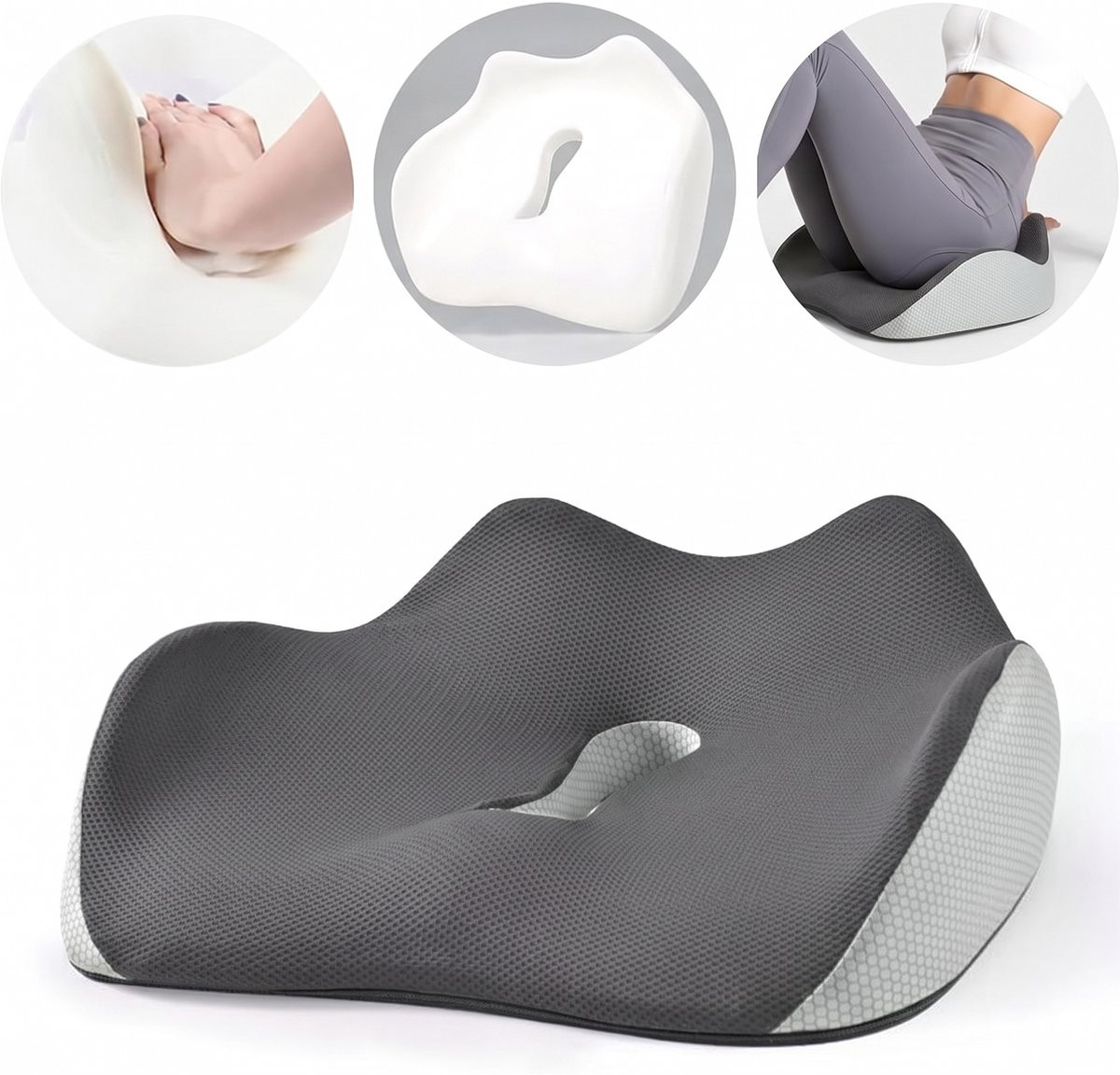Ergonomisch Geheugenschuim Zitkussen met Antislip voor Kantoor en Thuis - Grijs