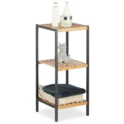 Relaxdays Quadratisches Regal Bambus und Stahl Hellbraun,Schwarz
