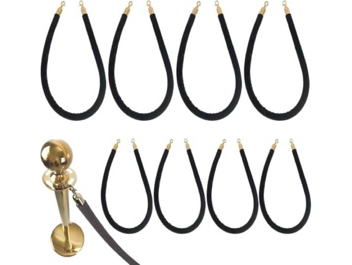 Absperrkordel Aus Schwarzem Samt Als Barriere Mit Goldenen Haken, Tragbares Queue-Line-Dividers-Kabel Für Heimkino-Dekor Und Filmraum-Zubehör, 32 Mm Dick, Elegante Absperrung(8 Pack,160cm/63in)