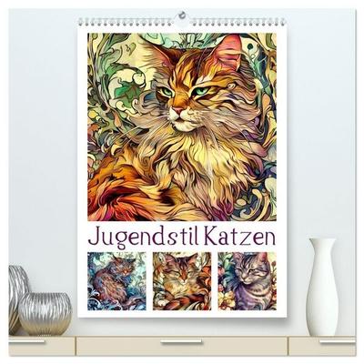 Jugendstil Katzen (hochwertiger Premium Wandkalender 2027 DIN A2 hoch), Kunstdruck in Hochglanz
