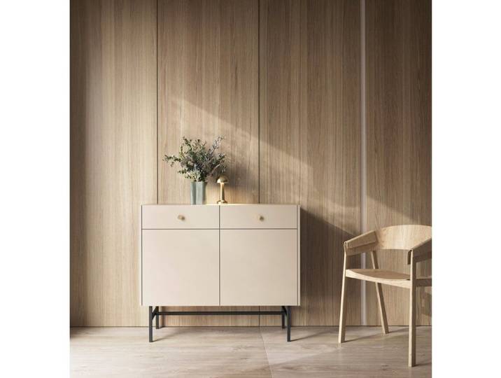 Buffet 2 portes - DIVENOS - 2 tiroirs - 104 cm - grège