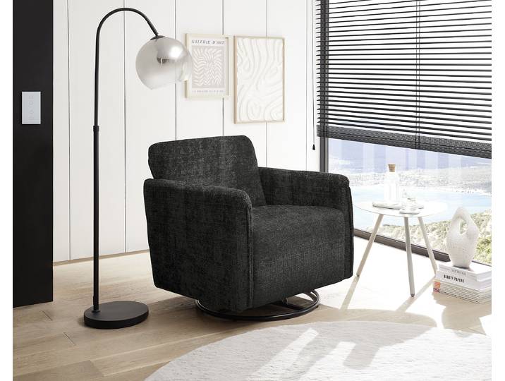Fauteuil pivotant Noir Tissu chenille Cristy 76 x 78 x 81cm