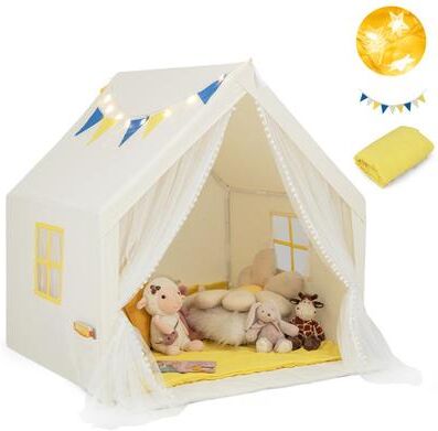 Costway 48 x 42 x 50 Inch Large Play Tent with Washable Cotton Mat Holiday Birthday Gift for Kids-Beige