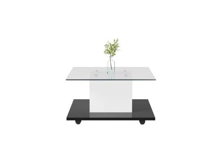 Table Basse Table Basse En Verre Brillant Table Basse Mobile Avec Roulettes Blanc + Noir
