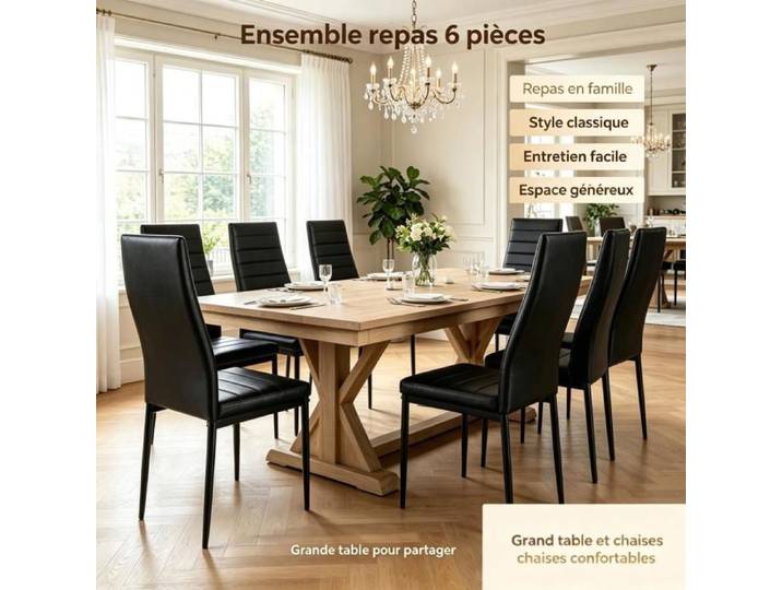 PIPIPOXER Lot de 6 Chaises Salle à Manger Simili‑Cuir Noir Imperméable Facile à entretenir Mobilier minimaliste pour Cuisine