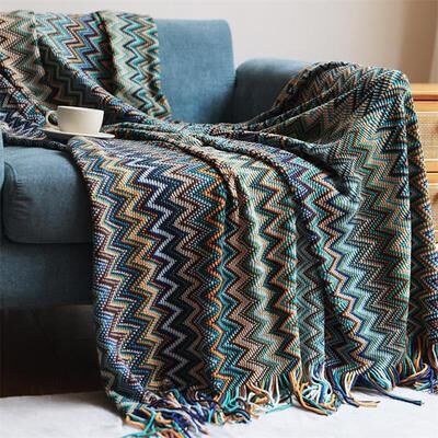 Shop Station Boho Throw Blanket Soft Knitted Blanket With Tassels, Lightweight Acrylic Summer Throw blue 50 70.87 Inches