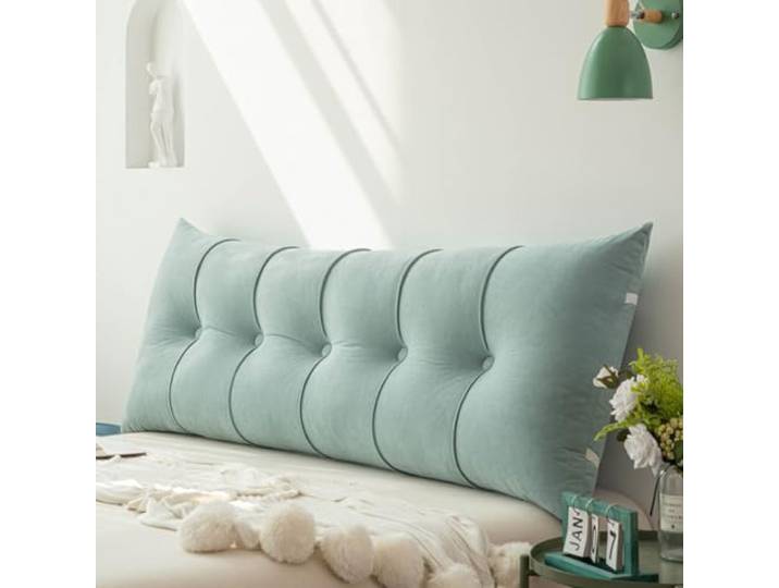 PIURUF Luxus Rückenkissen für King-Size-Bett, Kopfteil Lesekissen Seitenkissen Dreieck, Extra Weiches Sofa Rückenpolster zum Fernsehen oder Spielen, 200 cm (200x55x20 cm, Hellgrün)
