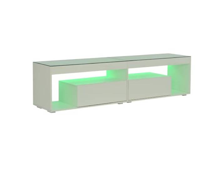 LED TV-Schrank 70 Zoll Schwarz mit Schubladen Hochglanz Schwarz, 180x46x40cm, 2 Schubladen, gehärtetes Glas, LED-Steuerung per App, max. Tragfähigkeit 60 kg