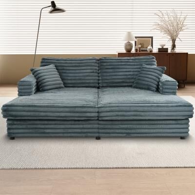 GDFStudio - Alexander 86.22 inches Wide Deep Seat Oversized Cloud Chaise Lounge with Fluffy Upholstery & Throw Pillows