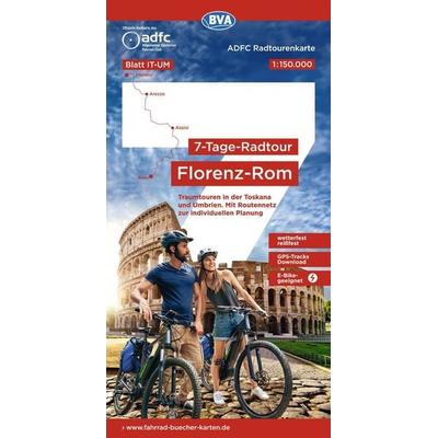 BVA ADFC Radtourenkarte 7-Tage-Radtour Florenz-Rom, 1:150.000, Sonstige von , KOMPASS Freytag & Berndt, 978-3-96990-246-2