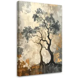 WANDBILD, Bäume grunge natur beige gold