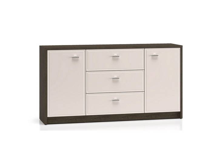 Feldmann-Wohnen Kommode Avante 160 / 40 / 85cm Windmill Eiche dunkel / Cashmere Hochglanz, Eichefarben, Creme, 2 Fächer, 3 Schubladen, 160x85x40 cm, Kleinmöbel, Kommoden, Kommoden