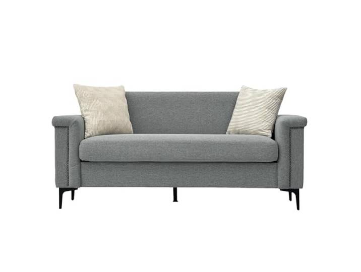 Nordisches Zweisitzersofa Minimalismus Wohncouch Feinleinenbezug Taschenfederkernpolster Elastikschaum Komfortsitz breite Armlehnen Ziernägel Akzent Metallfüße schwebende (Hellgrau,2-Sitzer-Sofa)