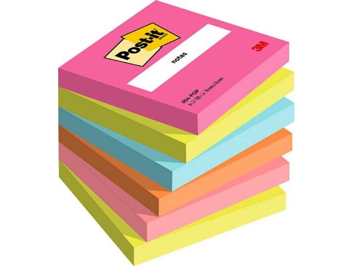 3M 654-6-POP zelfklevend notitiepapier Vierkant Meerkleurig 100 vel Zelfplakkend