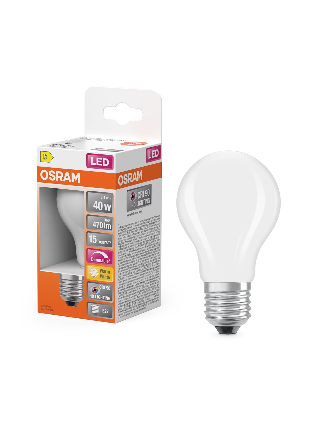 Osram LED-Lampe LED Comfort standard frosted 470lm 3.4W/927 (40W) dimmable E27