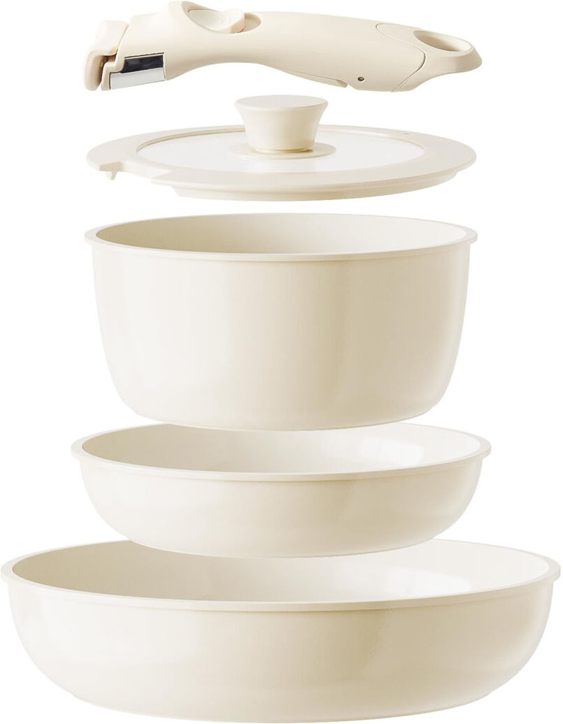 Belfry Kitchen Zoller 5 - Piece Ceramic Cookware Set Cream 5