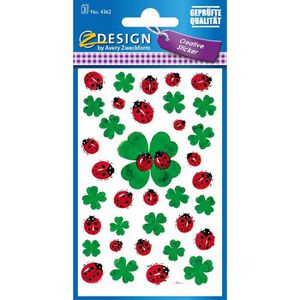 Zweckform Sticker 4362 Z-Design Deko Sticker, Marienkäfer & Kleeblätter, 108 Aufkleber, 108 Stück