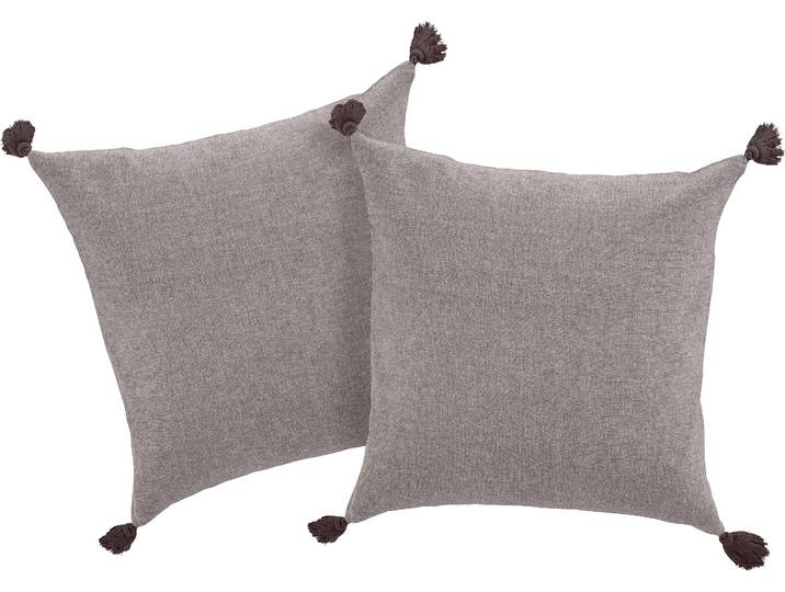 Dekokissen Jada , braun (braun, unifarben), B:50cm L:50cm, Baumwolle, LEGER HOME BY LENA GERCKE, Dekokissen_Sitzkissen_Kissenhüllen, Dekokissen, Kissenhülle ohne Füllung,Reißverschluß, 2er Set, modern, 50x50, Quaste