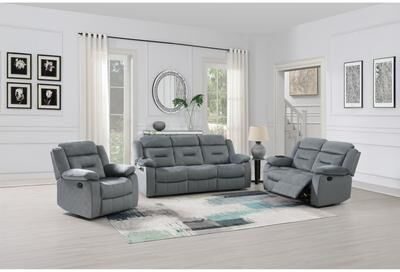 Esofastore Tufted Sofa set 3pc Manual Motion Dark Gray Finish Pillow Armrest