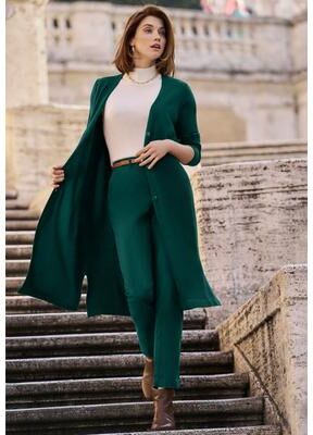 Plus Size Women's Fine Gauge Duster Cardigan by Jessica London in Emerald Green (Size 12) Cardigan Sweater