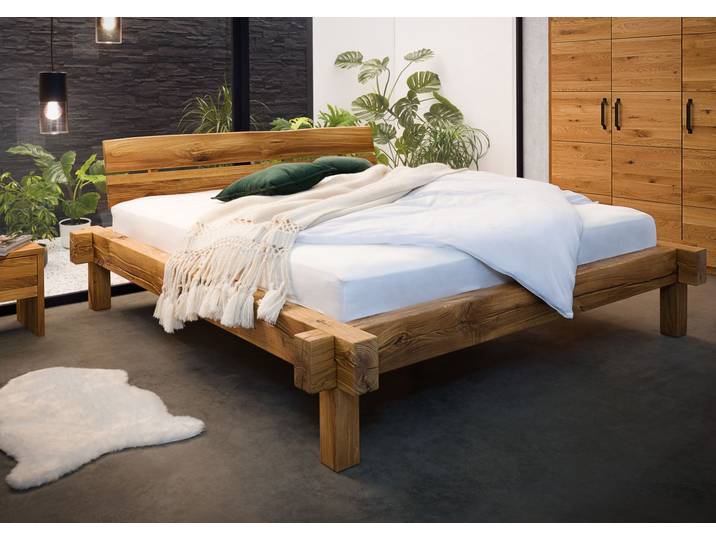 Lit double 180x200 Chêne sauvage huilé Bois naturel JANGALI #712