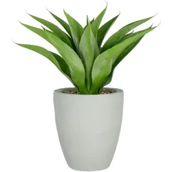 CREATIV green künstliche Pflanze Agave im grauen Fiberclay-Topf, 75 cm, UV-beständig