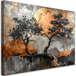 LEINWANDBILD, Grunge Bäume Landschaft mit Kupfereffekt