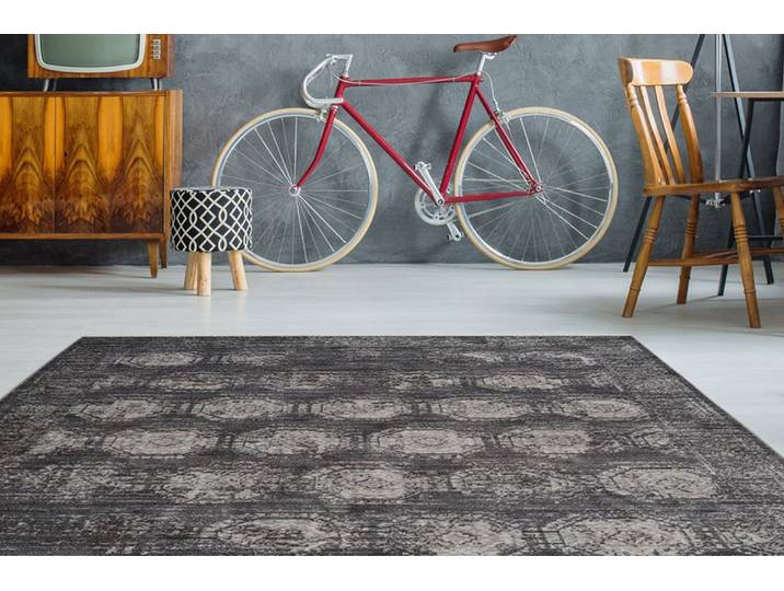 Teppich CALO-DELUXE Rossa 707 Gr. 3, grau (anthrazit), B:120cm H:5mm L:170cm, Kunstfaser, Teppiche, Teppich, Vintage Optik, Wohnzimmer