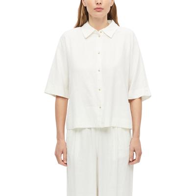 Hemdbluse S.OLIVER, Damen, Gr. 34, weiß, Web, Obermaterial: 52% Leinen, 48% Viskose, unifarben, normal hüftlang, Rundhals, abgerundeter Saum, Blusen Hemdbluse, kurz, mit Knopfleiste