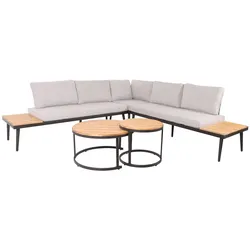 Décoshop26 - Gartenmöbelset mit zwei braunen Beistelltischen aus Akazienholz Stahlbeinen hellen Kissen hellgrauen Kissen 04_0008305 04_0008305
