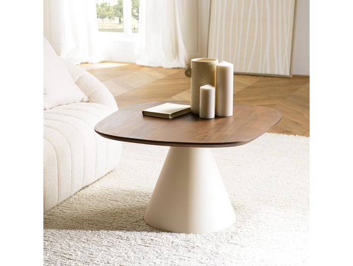 JAMES - Table basse 80x75cm en manguier pied métal ivoire JAMES (2 COLIS)