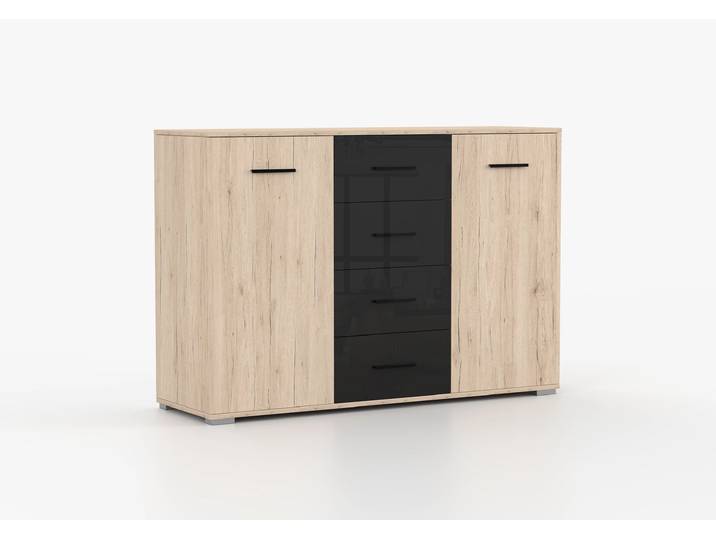 Kommode BARI 4S 135 cm San Remo Sand + Schwarz Semigloss San Remo Sand