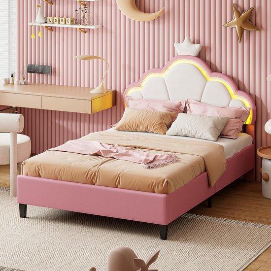 Famanu Kinderbett Prinzessinnenbett - Verstellbares Kopfende - 140x200 cm - Rosa