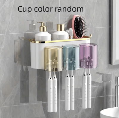 Uplift Curations Toothbrush Holder With Squeezer Perforation Free Bathroom Shelf And Mouthwash Cup Organizer three way Stand