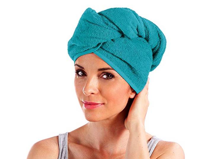 Erwin Müller Turban, Haarturban mit Knopf Petrol Größe 28x70 cm - auch als Kinderturban geeignet 100% Baumwolle, saugstark, Stabiler Halt - (weitere Farben)