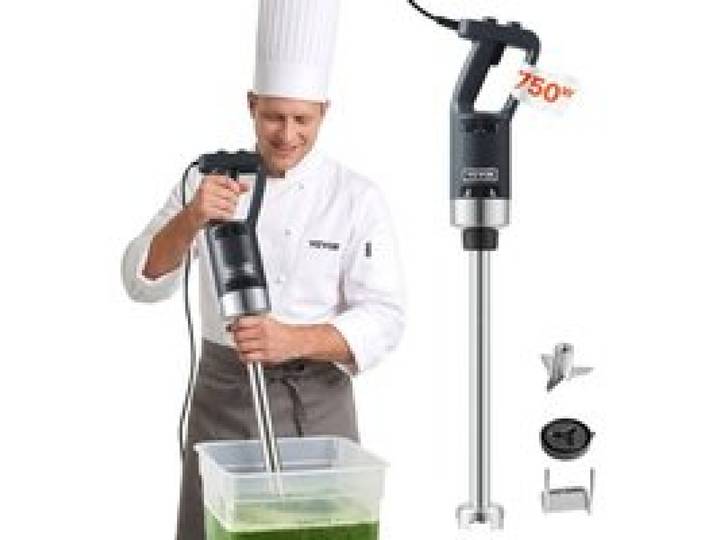 VEVOR Pürriermixer Elektrische Stabmixer 750 W, Hochleistungs-Pürierstab Einstellbare Drehzahlen, Edelstahl Mehrzweck Stabmixer 855 mm Abnehmbarer Rührstab, inkl. Wandhaken & Ersatzklingenkopf