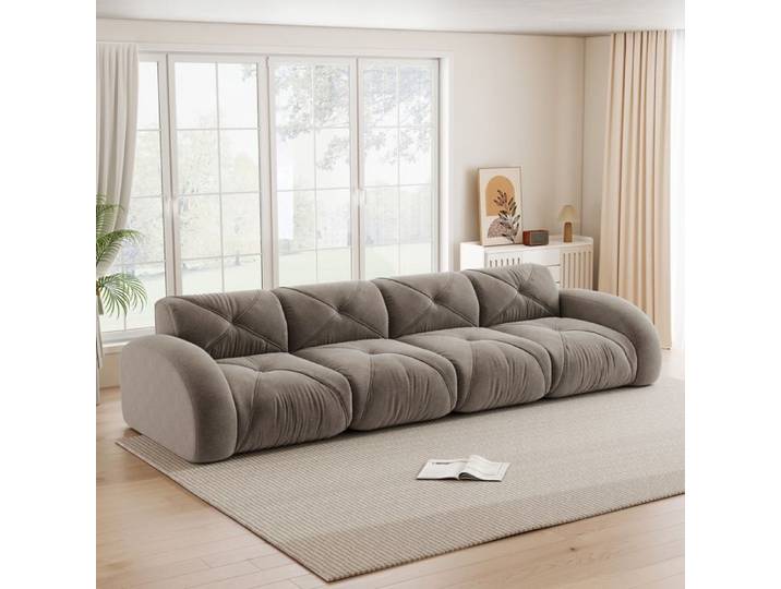 Canapé modulable 4 places marron en chenille sans montage confort moelleux