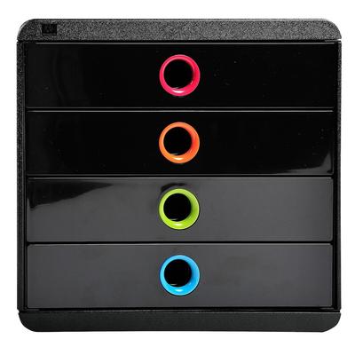 Exacompta 314498D 1x Schubladenbox POP-BOX mit 4 geschlossenen Laden - Schwarz/Harlekin