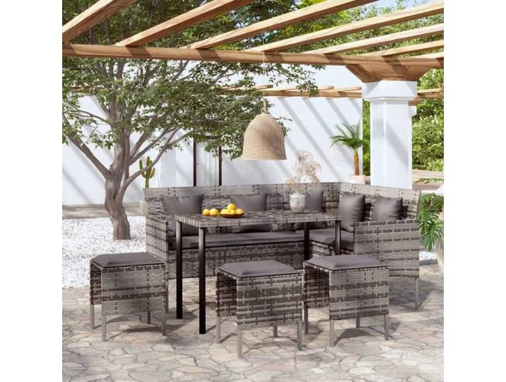 Ensemble de canapés en L 5pcs avec coussins-Mobilier de Salon résine tressée gris