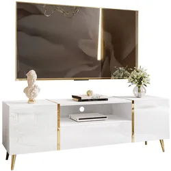 TV-ELEMENT ONYX AUF GOLDENEN BEINEN HOCHGLANZ 158 CM PUSH OPEN