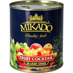 Mikado-foods Obstkonserve 5-Fruchtcocktail, leicht gezuckert, vegan, Stücke in der Dose, 825 g