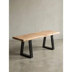 Esszimmerbank GAYA Massivholz Baumkante Metallbeine, Akazie 160x40x45 cm