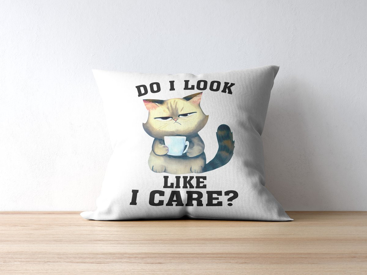 Sierkussen Grappig Knorrige Kat Do I Look Like I Care? Sarcastisch Bankkussen voor Kattenliefhebbers