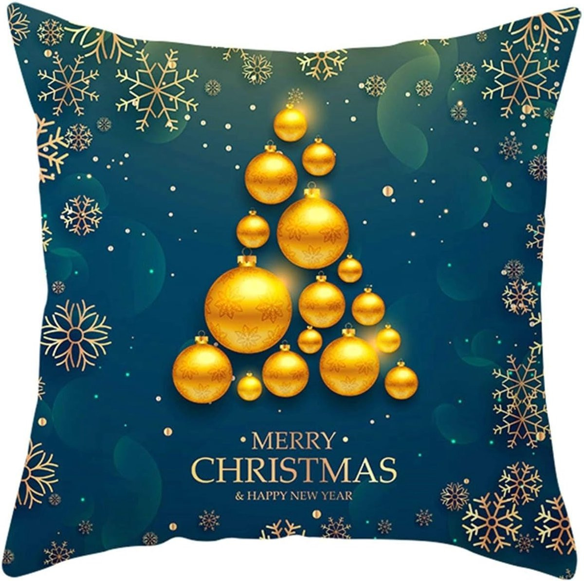 Kerst Kussenhoes Feestelijk Sierkussen Goud Blauw B/D/H: 45 x 45 cm