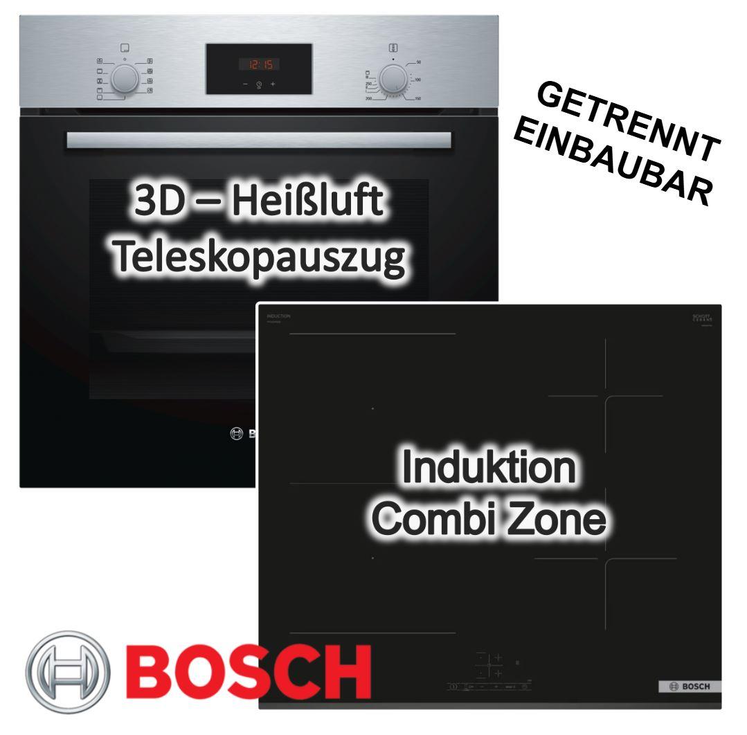 Herdset Bosch Backofen Kindersicherung mit Induktionskochfeld Booster autark 60 cm