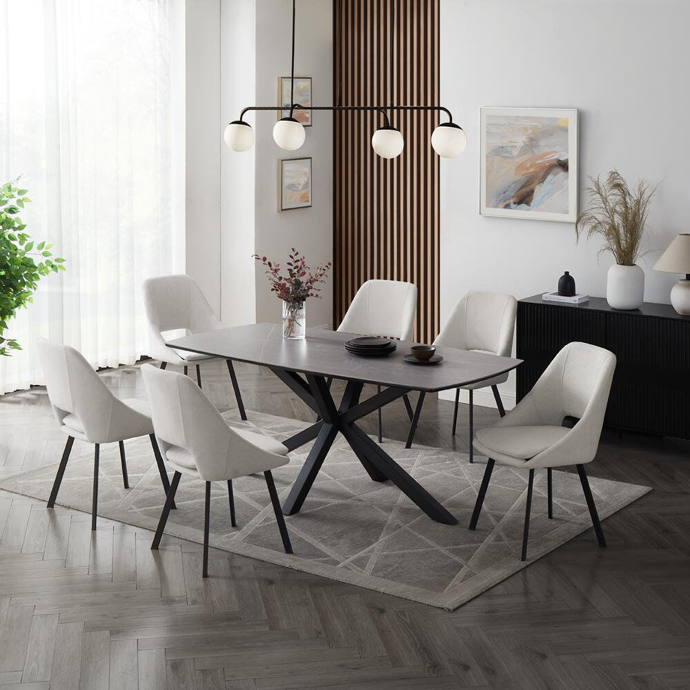 Ivy Bronx Deanie 6 -Person Stone Dining Set Ivory 75cm H x 180cm W x 90cm L