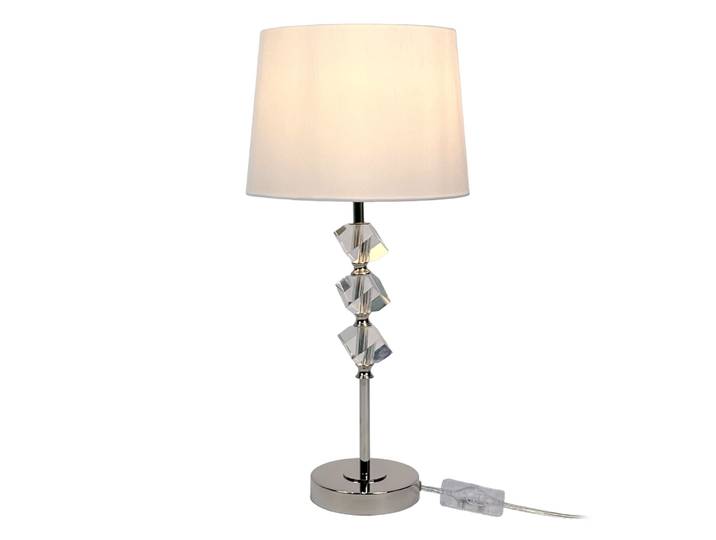 Tischlampe mit Kristall & Seidenschirm Creme-Silber