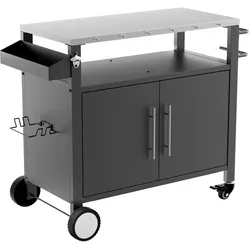 STILVORA Grillwagen Metall Schwarz mit Edelstahlarbeitsplatte, Stauraum und Rollen