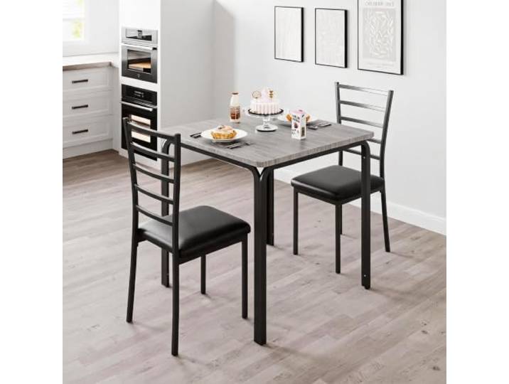 GarveeMore 3-teiliges Esszimmer-Set für 2 Personen – Quadratischer Tisch mit 2 Barhockern und integriertem Weinregal, platzsparend für Küche & Wohnküche – Teak-Eiche